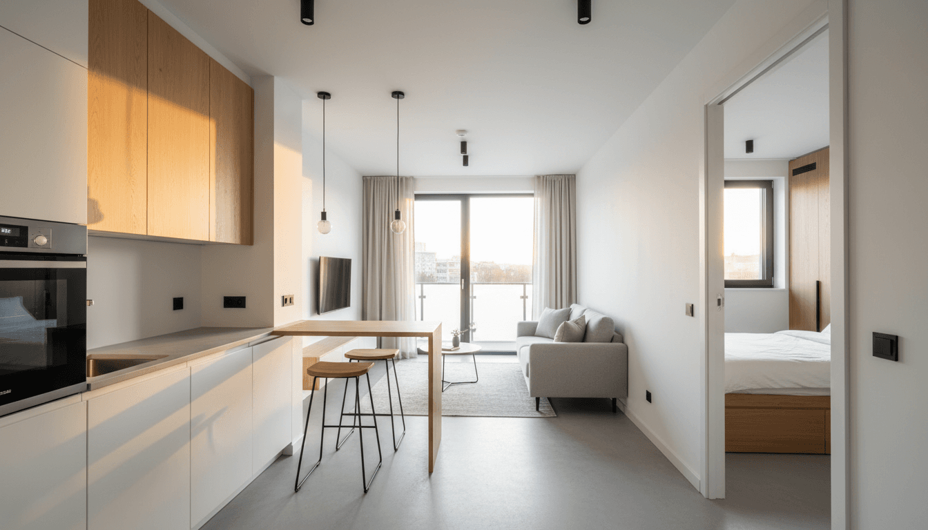 Salón reformado de piso con cocina americana