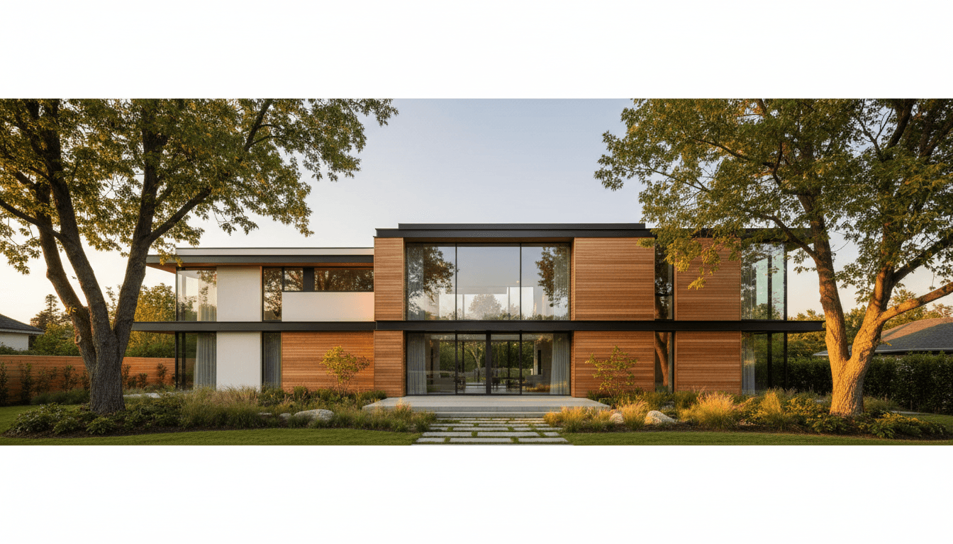 Mini-casa moderna de madera y grandes ventanales
